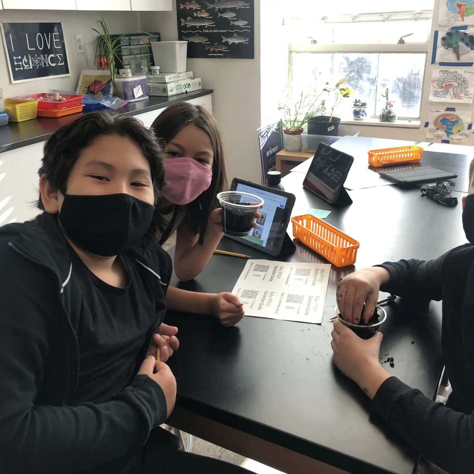 An Avenues student planting seeds in a Baby Sprout kit during class.